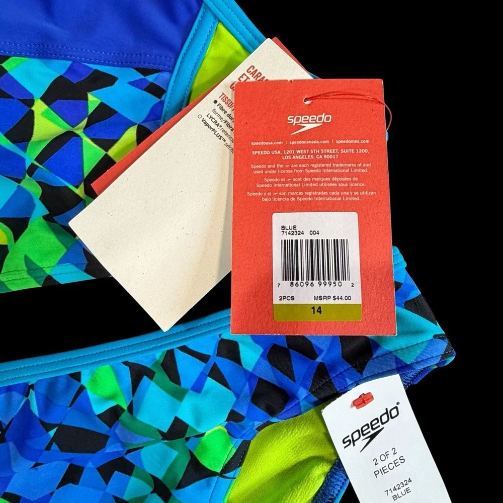 Young Girls/Teen Speedo Bathing Swim Suit NWT Size 14 Multi Color 2 Piece Geo